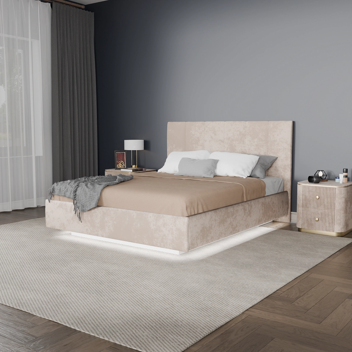 Кровать с подъемным механизмом Диона Бежевая 160х200 (aura4)